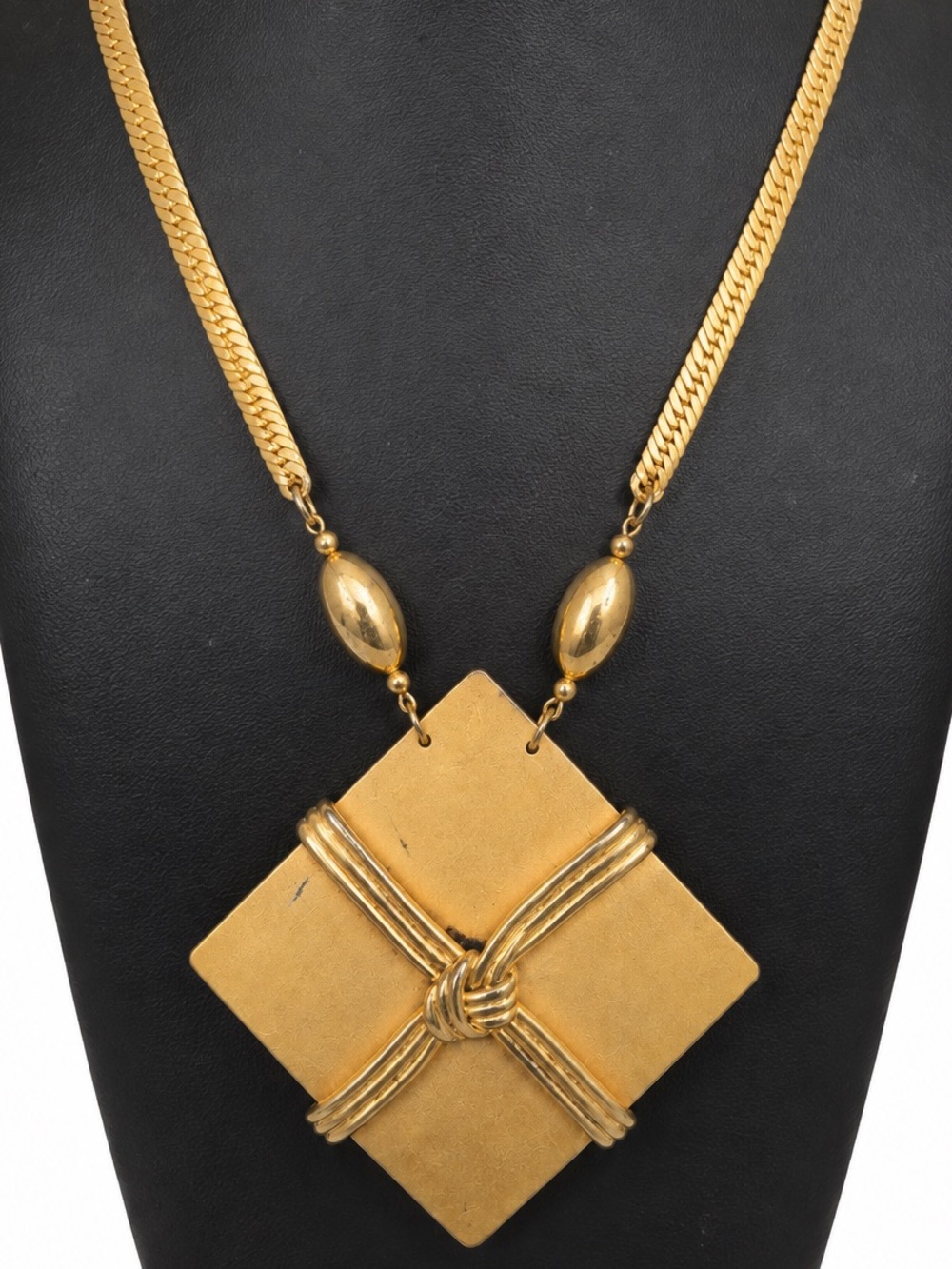 Gold Tone Statement Necklace Large Geometric Pendant 23”